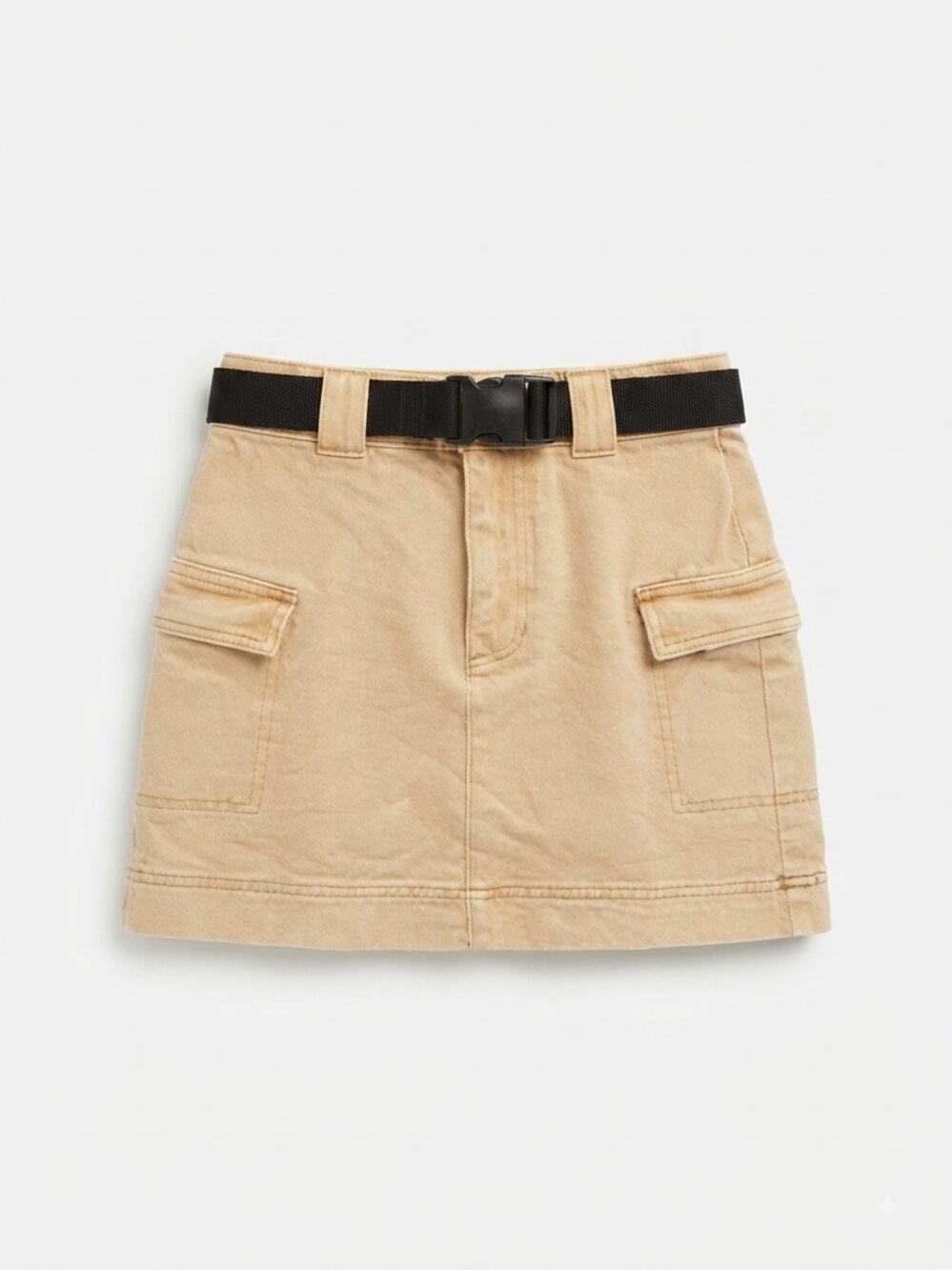 PacSun Womens Size 24 Tan Cargo Denim Skirt With Black Buckle Belt Utility